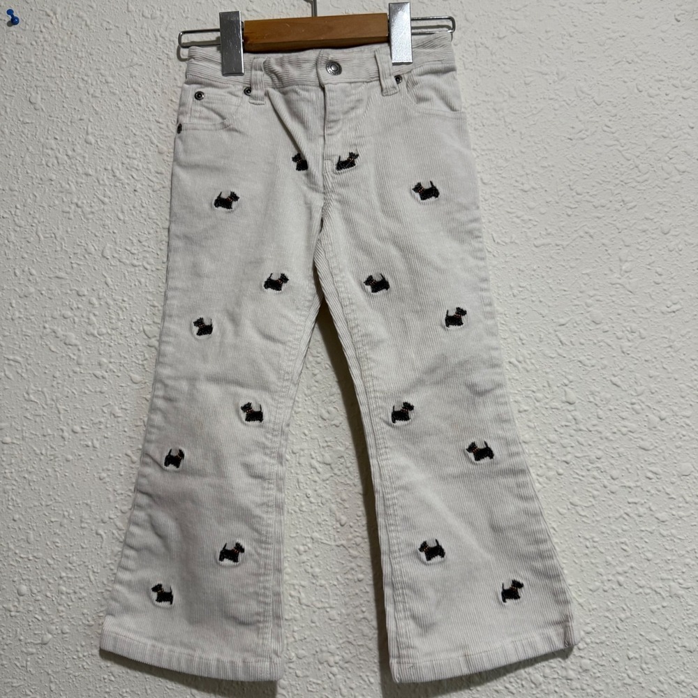 Ralph Lauren 4TCorduroy Pants White Dog Print Toddler Girl Jeans Puppy Cute‎